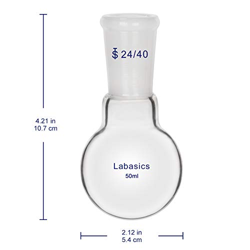 Labasics Glass 50ml de pescoço único um garra de fundo redondo RBF, com junta externa padrão do cone 24/40, 50ml