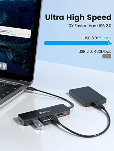 DockTeck 5 em 1 USB C Hub 4K 60Hz com HDMI, 100W PD, 3 pacote de porta de dados USB 3.0 com adaptador multitor de 6 em 1 USB C Cub 3.0 Dados 5Gbps
