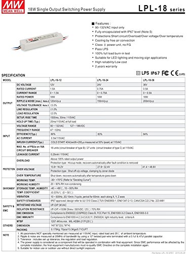 Driver de LED 18W 12V 1.5A LPL-18-12 MENIDWELL AC-DC SMPS LPL-18 SERIE