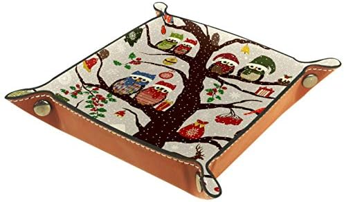 Lyetny Winter Christmas Chapéu Owl Bird On Tree Organizer Bandejas de armazenamento Caixa de cabeceira Caddy Desktop Alteração da carteira de carteira Caixa Caixa de moeda Bandejas de armazenamento de bandeja, 20.5x20.5cm