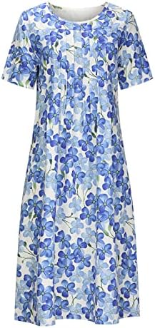 Vestido casual estampado floral para mulheres Crewosco de verão Manga curta Swing plissada Midi Dress Beach Party Sundress