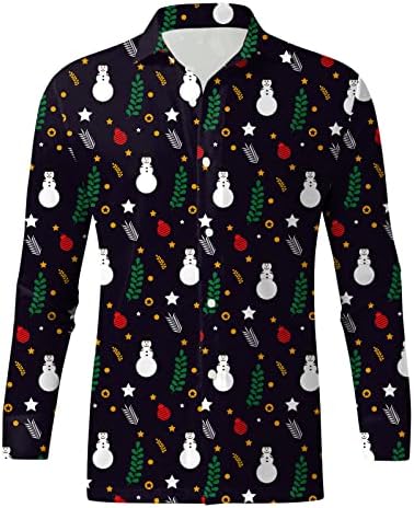 Wocachi Christmas Button Down camisetas para masculino de manga longa engraçada Xmas Papai Noel