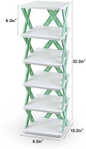 6 Tier Rack de sapatos estreitos, pequeno suporte de sapato vertical, Space Salving DIY Sapation Sapatle Shoes Storage Organizador para entrada, armário, corredor, montagem fácil e estável em estrutura, branco e verde
