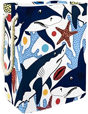 Sharks de tubarões Indivados Estrelas e corais Padrão marinho colorido 300D Oxford PVC Roupas à prova d'água cesto de roupa