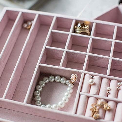 Caixa de jóias uxzdx para mulheres, colar de compartimentos Organizador de jóias com suporte de joalheria de fechadura para brincos Bracelets Anéis - preto