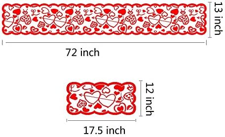 5 PCs Conjuntos de decoração do dia dos namorados - Valentines Table Runner 72 x 13 polegadas e 4 PCS Placemats, Runners de mesa de bordados com renda com o coração de amor para a festa de casamento decorações do dia dos namorados