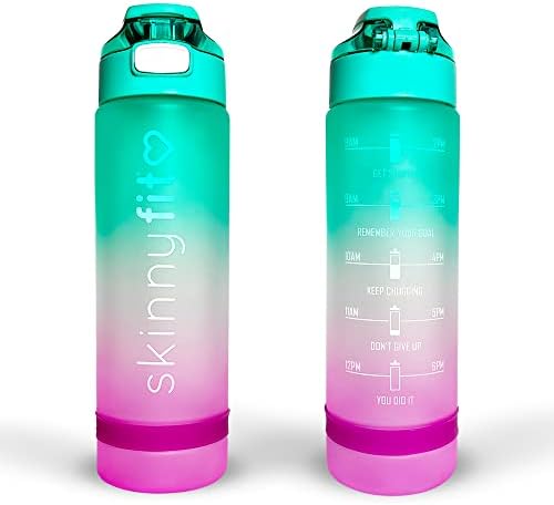 Garrafa de água motivacional de garrafa hidrelétrica skinnyfit com marcadores de tempo intuitivos, vazamento e suor, carregando