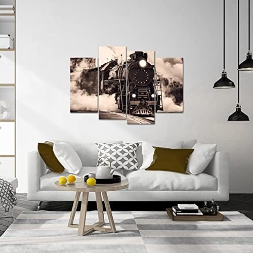 Nachic Wall 4 Peças Sepia Old Train Picture Picture Art Art retro marrom a vapor Poster Poster Pintura em tela Vintage