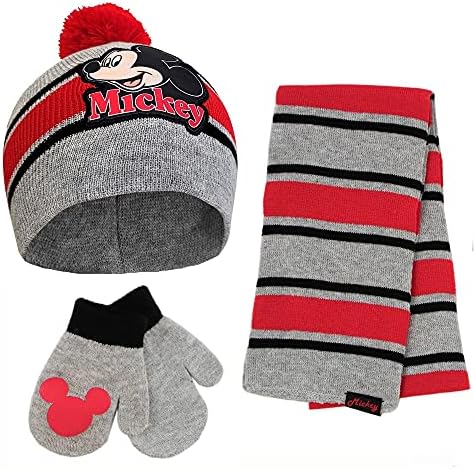 Mickey Mouse Boys Toddler Winter Hat, Scarf & Mittens Set para idades 2-4 ou chapéu, lenços e luvas infantis para idades