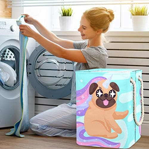 Mapolo Laundry Tester Funny Pug Unicorn Unicorn dobrável Cesta de armazenamento de lavanderia com alças suportes destacáveis ​​bem segurando à prova d'água para roupas de brinquedos de roupas no quarto da lavanderia