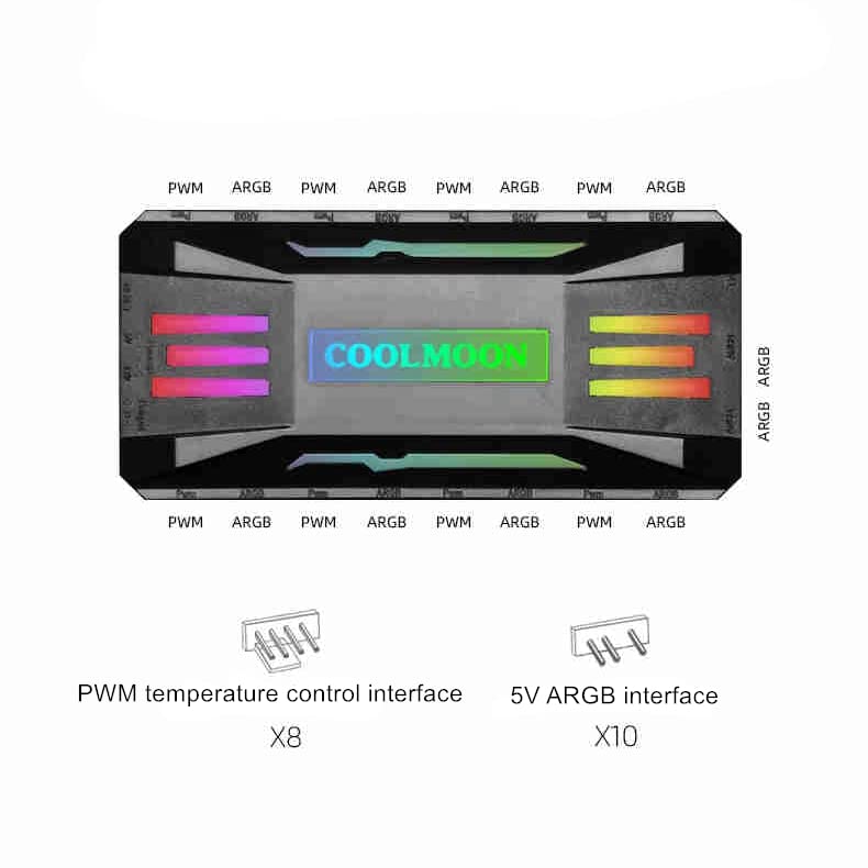 Controlador de temperatura do ventilador Baotkere PWM, adaptador de luz do cubo de computador RGB, regulação de velocidade regulação sem fio Remote 5V Argb Sync Integrator