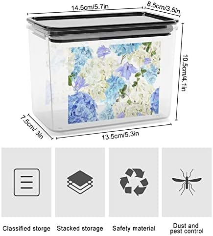 Blue Hydrangea Storage Recipadores Caixa de plástico transparente com tampas de caixas reutilizáveis ​​para lanches de cereais