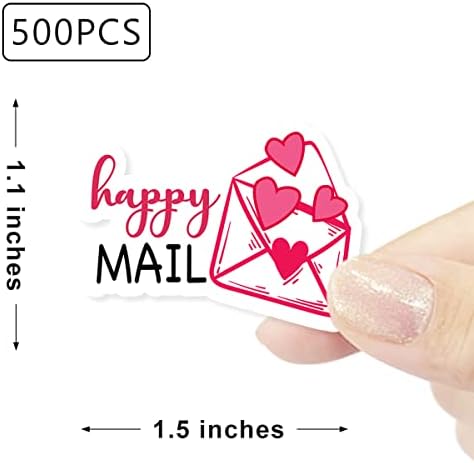 Wailozco Happy Mail adesivos, adesivos de obrigado, adesivos feitos à mão, pequenos adesivos de loja, adesivos de envelopes para pequenas empresas, varejistas on -line, artigos artesanais, 500 rótulos por rolo