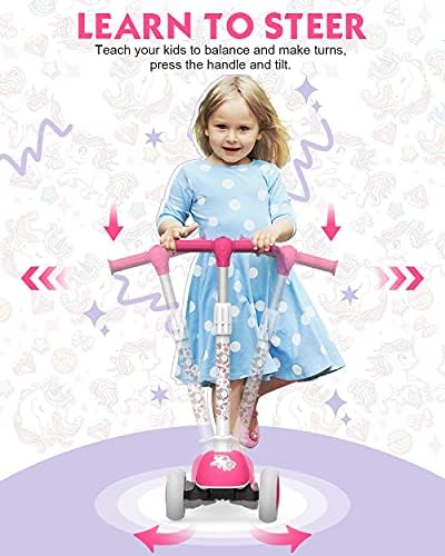 Scooter para crianças por idades de 2 a 12 anos, 3 rodas Scooter para meninos e meninas com alturas ajustáveis ​​e rodas LED