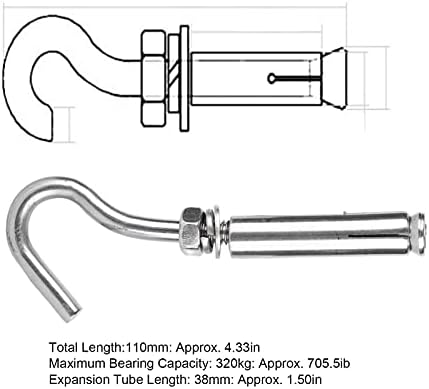 Ganchos de teto de teto walfront, 304 aço inoxidável Abertura de expansão Gancho de gancho de gancho Anti-corrosão Hancel anti-ferrugem, para portas e janelas, fixação de ar condicionado, expansão