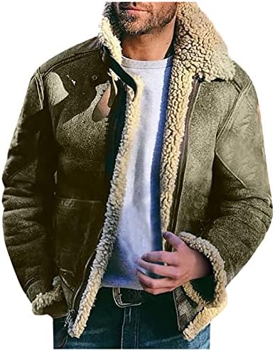 Mens Sherpa Fuzzy Deerskin Fleece Jacket forring Winter Warm Lapel Collar Zip Up Zip Up Casa Vintage