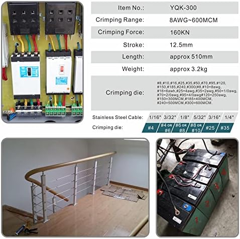 CABO HIDRÁULICO INDUSTRIAL CRIMPER 16TON 9 AWG A 600 MCM TERMINAL ELÉTRICO Kit de ferramentas de fio de cabo inclui 13 pares de conjuntos de matrizes