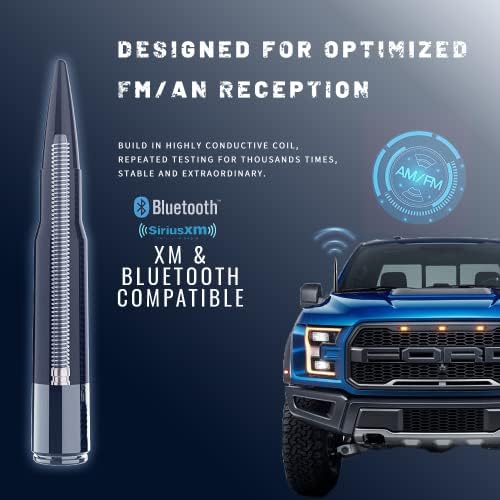 Antena compatível com Dodge Ram e Ford F150 F250 F350 Super Duty 1990 - 2022 - Bobina condutora interna | Projetado para recepção otimizada de FM/AM