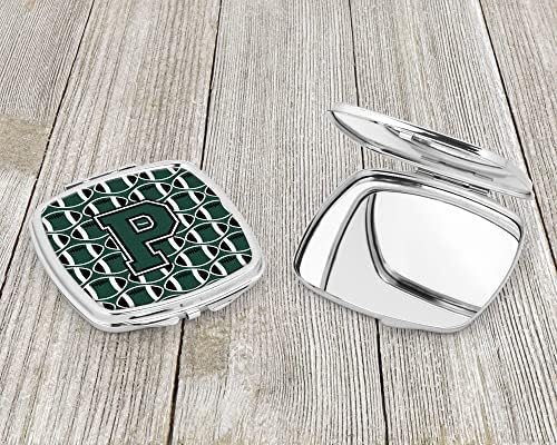 Tesouros de Caroline CJ1071-PSCM PSCM P Espelho compacto de futebol verde e branco, espelho de maquiagem de viagem