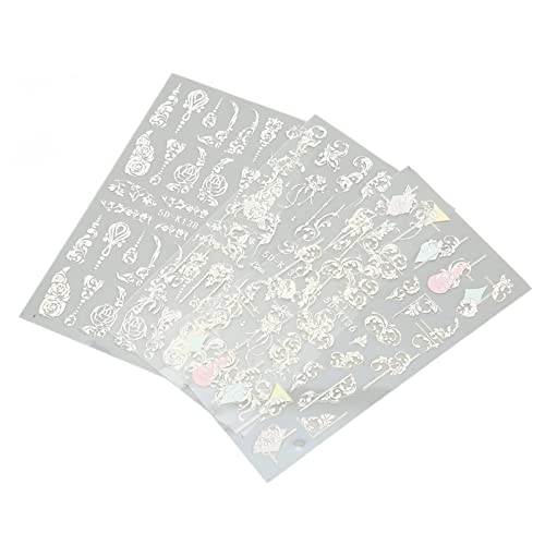 Adesivo de pregos 5D, 3 lençols adesivo de arte em relevo auto adesivo 5d padrão oco com decalques de unhas Acessórios