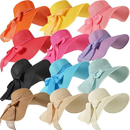 12 PCS Chapéus de palha de palha femininos femininos chapéu de sol dobrável Chapéu de palha de palha multicolor