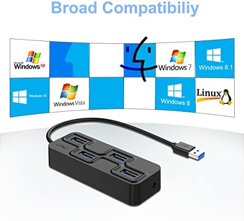 Hub USB 3.0 de 4 portas, hub USB Ultra-Slim, expansor de porta USB multi-USB, divisor USB de transferência de dados rápida para MacBook, Mac Pro, Mac mini, IMAC, Surface Pro, XPS, PC, Flash Drive, Mobile HDD