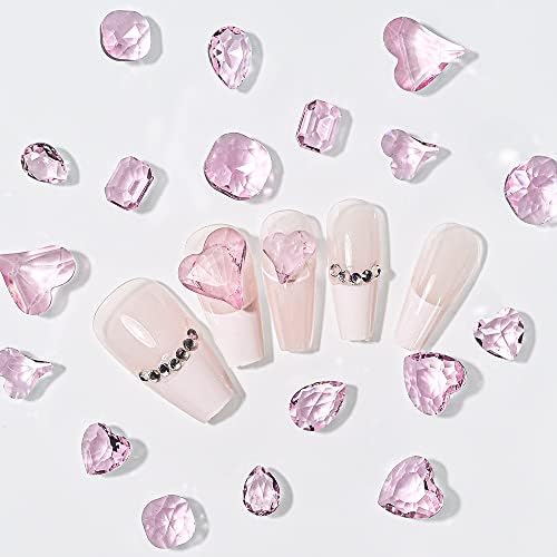 HJKOGH 50pcs Decoração de unhas de enxerto de cristal Jóias de vidro de vidro peças de unhas rosa Coração doce Stromestons Manicure