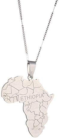 Colar de mapa ADMAIROIM - Colar de pingente de mapa da África, colares étnicos de mapa do país com o nome da cidade, para homens, mulheres