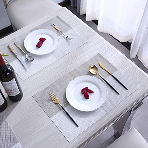 Placemats Conjunto de 4, lenço de PVC de tecido limpo tapetes de mesa cinza, tapetes de cozinha reutilizáveis ​​para mesa de jantar retangular redonda retangular