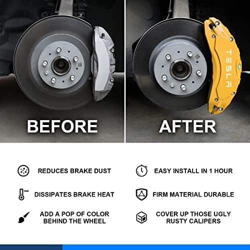 Tampas de pinça Conjunto de 4 compatíveis com acessórios Tesla Modelo 3, 2017-2023 18 polegadas Cubrão de roda de 19 polegadas Tampas de pinça de freio dianteiro e traseiro