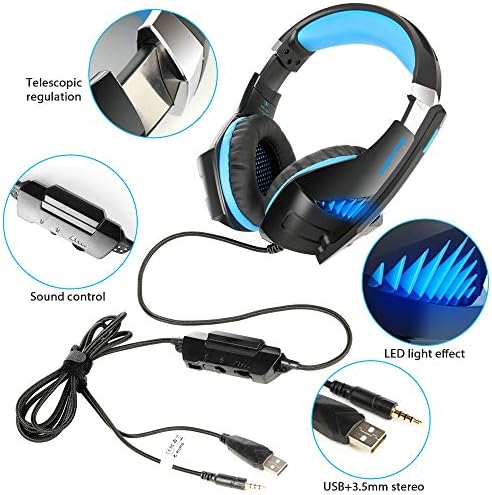 Fone de ouvido para jogos compatíveis com o Xbox One, FELIZETURA O fone de ouvido estéreo PS4 com microfone, cancelamento de ruído sobre fones de ouvido com som surround, luz LED, movimentos de orelha de memória macia para laptop para PC