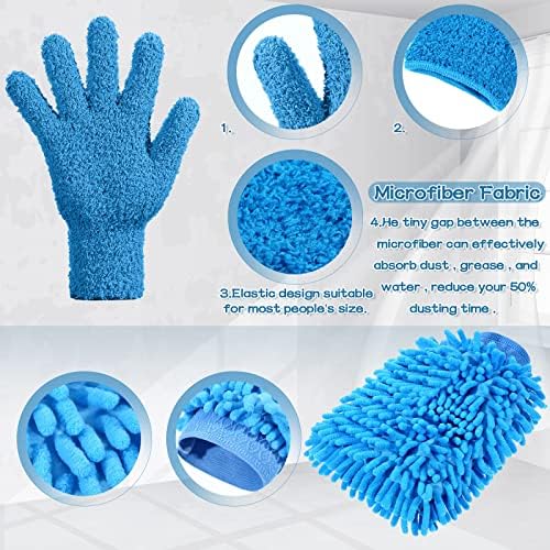 2 pares Microfiber Powing Mitt Luvas com 1 par de microfibra Pó de luva de luva de luvas de pó para limpeza