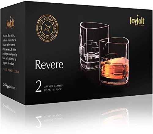 Joyjolt Revere Scotch Glasses, vidro de uísque antiquado de 11 onças, vidro de uísque ultra claro para bourbon e licor, conjunto