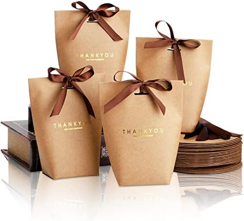 FRCCTRE 40 PACK SACOS DE PRESENTE com fitas, 3,1 x2.3 x 6,5 Kraft Paper Gift Boxes Party Favor Favor Sacos de Tratamento