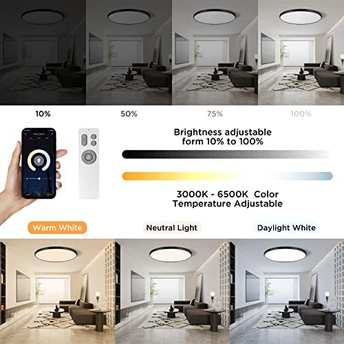 BOLORATV 18 polegadas Luz de teto inteligente, luz do teto Alexa com controle remoto, RGB Color mutyable, luz de