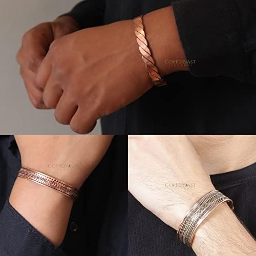 Pulseira de cobre com anel + conjunto de 3 pulseiras de cobre com homens e mulheres | Alívio natural para dor nas articulações e artrite
