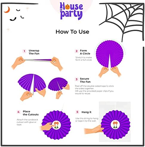 Decoração dos fãs de papel de House of Party Halloween - Hocus pocus decoração de papel suspenso fãs para paredes, portas, árvores, decorações de papel fãs de festa