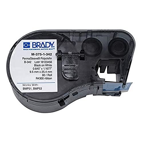Brady-143229 M-375-1-342 Poliolefina B-342 Preto no cartucho de fabricante de etiquetas brancas, 27/32 Largura x 1-1/64 Altura, para