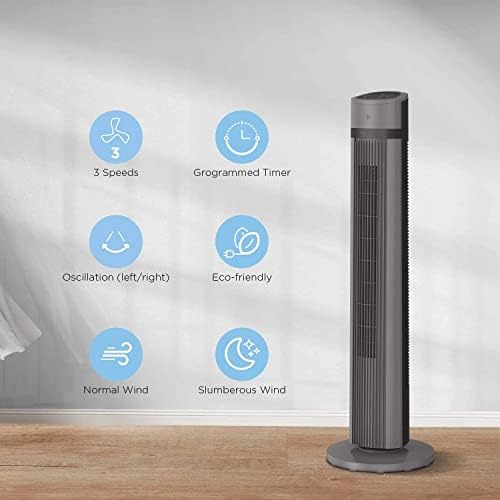 N/A Swing Tower Fan com ventilador de torre de controle remoto com configurações de 3 velocidades e 3 modos de 15 horas