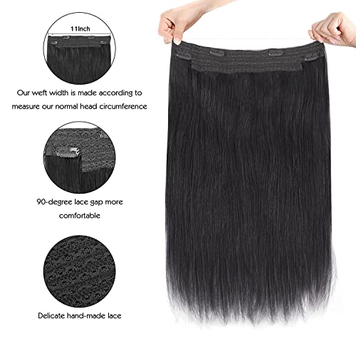 Extensões de cabelo de arame Sassina 22 polegadas Linha de peixe preto Cabelo de cabelo natural Extensões lisadas Remy Cabelo