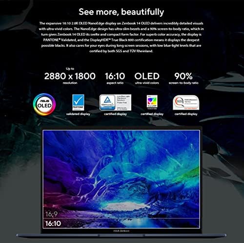 Laptop OLED ASUS ZenBook 14, 14 '' 2,8k 16:10 Display, 12ª geração Intel EVO I5-1240p 12 CPU Core, sensor de impressão digital,