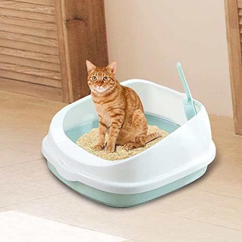 Caixa de areia de gato de cachorro Banheiro de areia, caixa de areia removível com colher, bandeja grande à prova de respingos semi