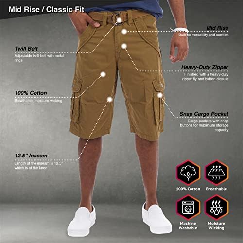 X Ray Mens Tactical Cargo Shorts Camar e cores sólidas de 12,5 da unsam altura do joelho clássico Multi Pocket Multi Pocket