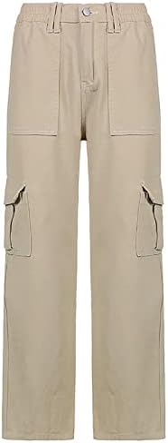 Calça de carga folgada para meninas adolescentes mulheres altas cintura reta largura jeans moda calça calças y2k streetwear de e-girl