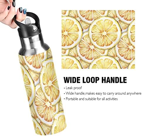 Emelivor Lemons Bottle Water Bottle Vacuum Isolled Stainless Stone Water Bottle com tampa de palha de 20 onças Bolttle para