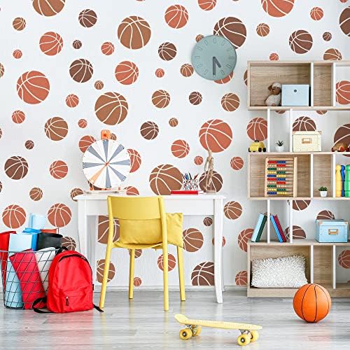 NAKLEO 5 PCS STECLOS DE PLÁSTICO REUSIÁVEL - Bola de cesto de basquete - 13,4 a 3,5 - Modelo de pintura de crianças do padrão Crianças Decoração da sala - Craft DIY Móveis de parede