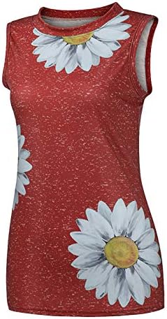 Camisetas para mulheres soltas em forma, sem mangas Camisola moderna para o Festival de tamanho grande do Festival Daisy Scoop pescoço