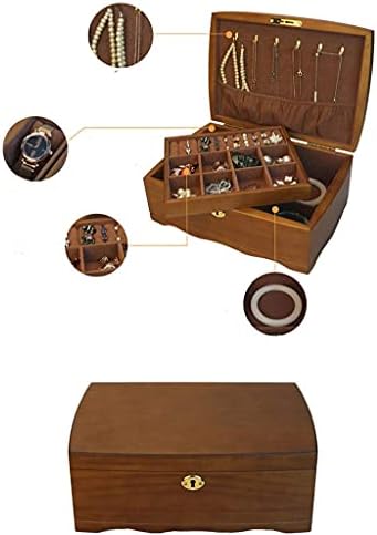 Caixa de jóias de madeira sólida com bloqueio de extremidade retro multifuncional de grande capacidade Mecklace Watch Ring