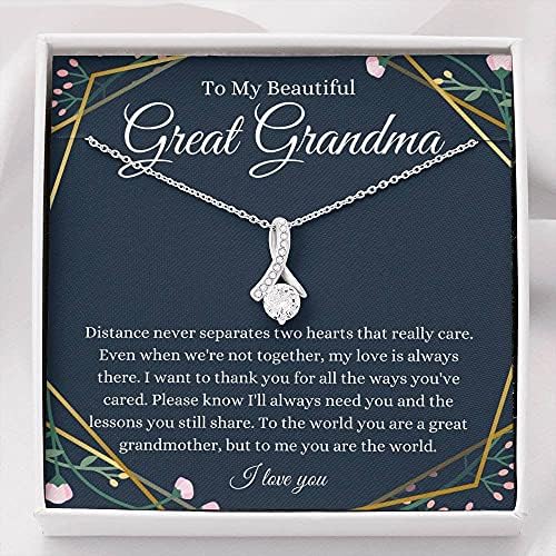 Jóias de cartão de mensagem, colar artesanal- Presente personalizado Petit Ribbon, Gift for Baticle Grandma, Bisavó Presente de aniversário da bisneta/bisneto para bisavó