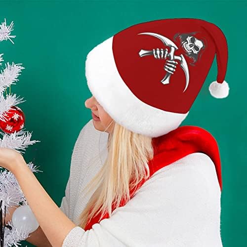 Death Grim Reaper Plexh Christmas Hat de Chapéus de Papai Noel com Brrim Brim e Decoração de Natal de Liner de Comforço